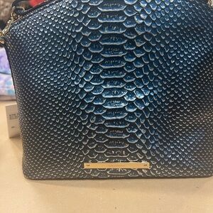 Brahmin Blue Embossed Leather Crossbody Bag with Gold Accents! NWT!